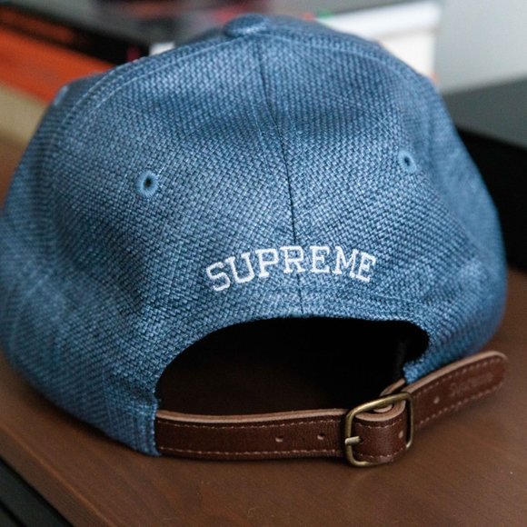 Supreme blue Raffia woven S-Logo leather strap back hat Summer 2022 deadstock - Picture 3 of 5